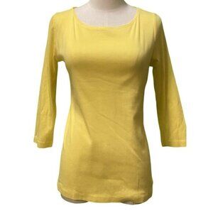 The Talbots Tee - 3/4 Sleeve Length Boat Neck 100% Pima Cotton Lemon Yellow PM